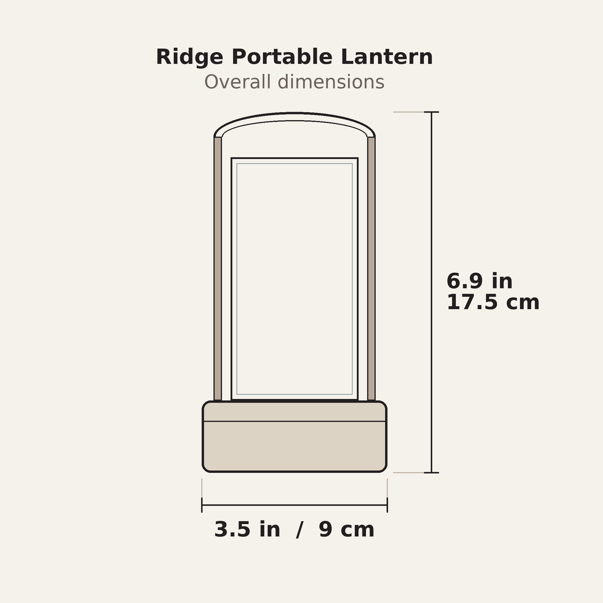 Ridge Portable Lantern — dimensions 3.5 in x 6.9 in (9 x 17.5 cm)