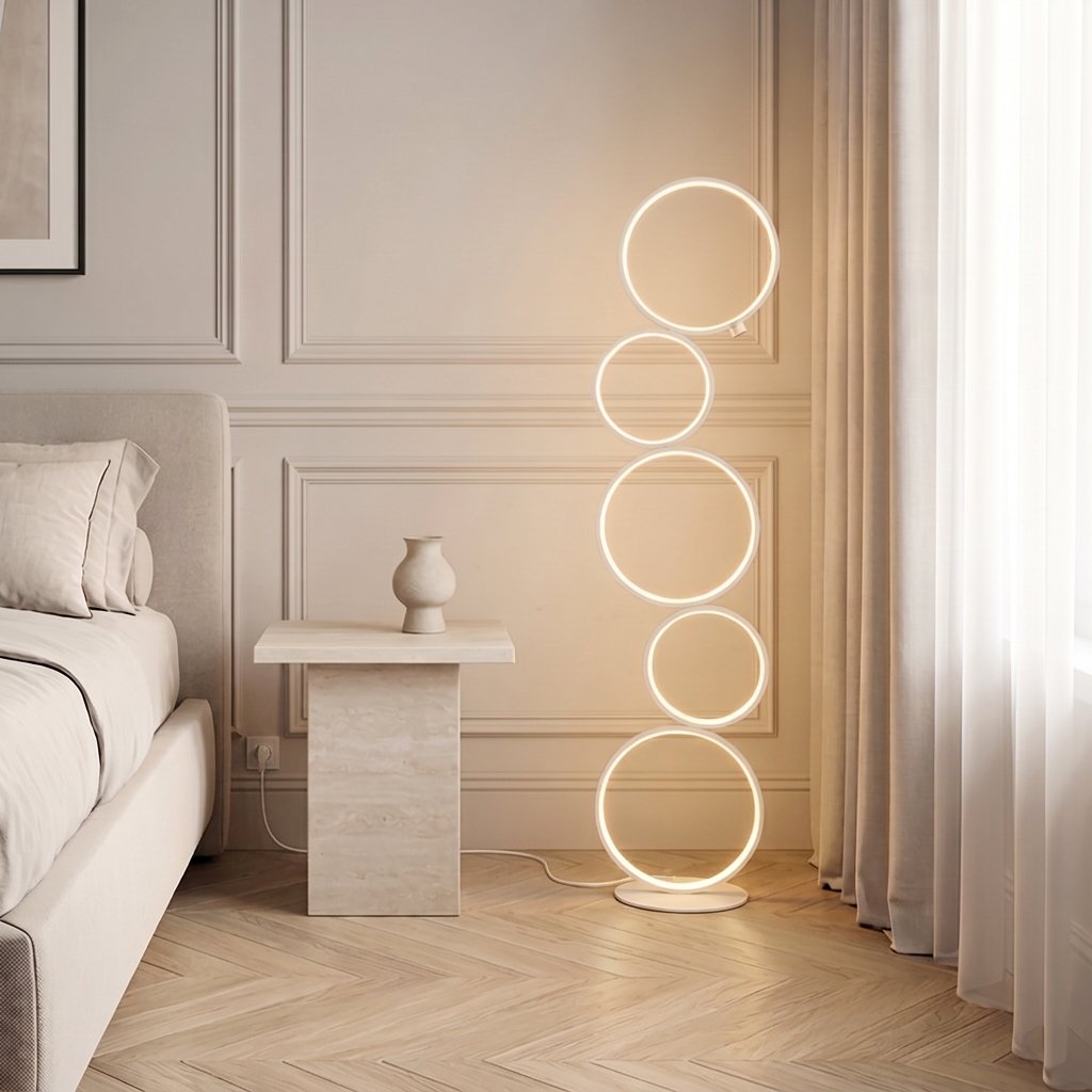 Nordic Ring Floor Lamp — White bedroom lifestyle