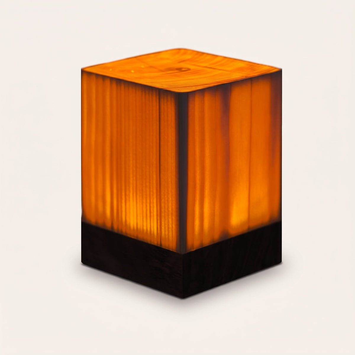 Grove Cube Lamp — Square 4.6" hero with dark wood base
