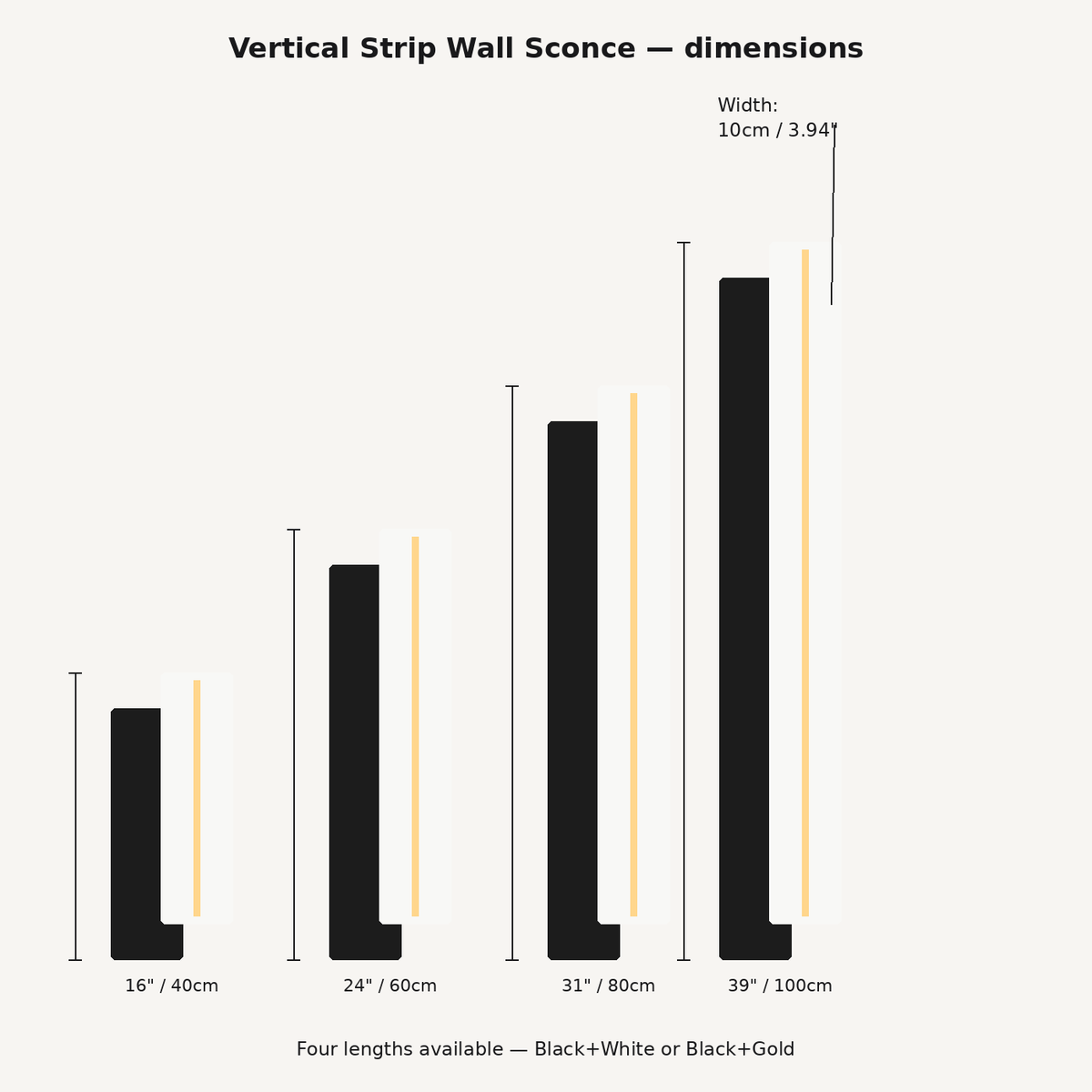 Vertical Strip Wall Sconce — dimensions, four lengths