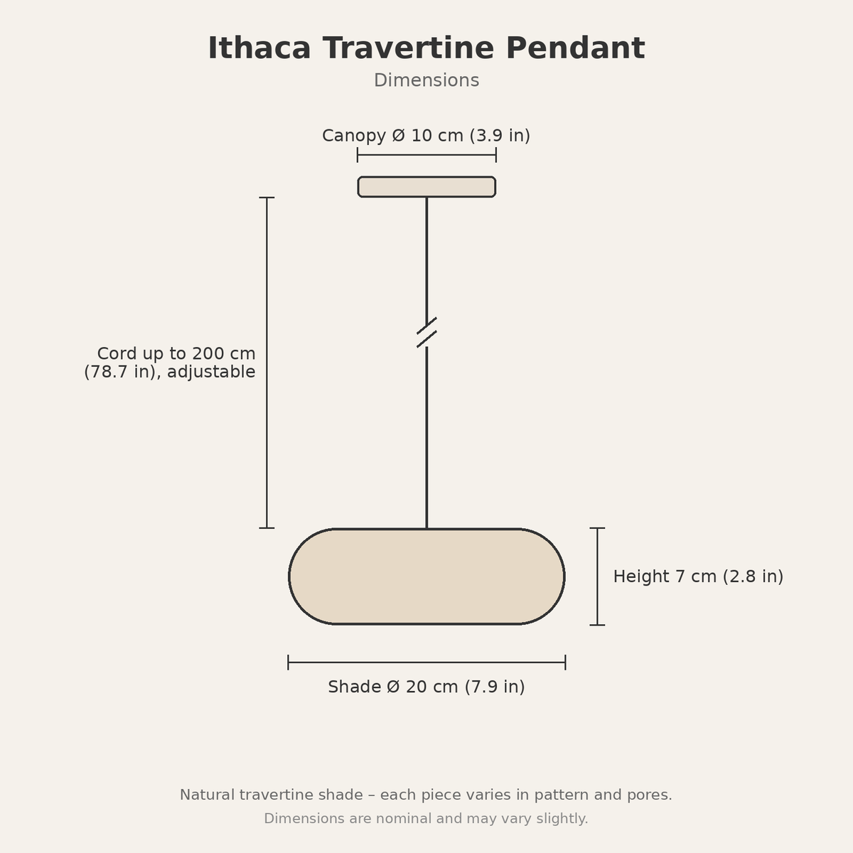 Ithaca Travertine Pendant — dimensions diagram