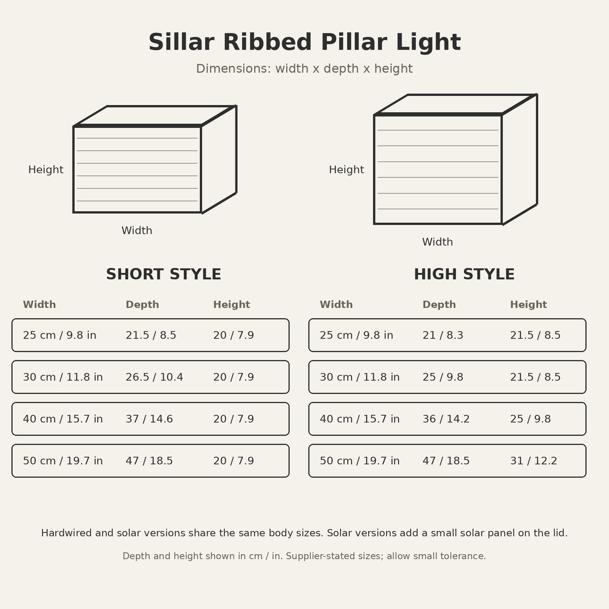 Sillar Ribbed Pillar Light — size diagram