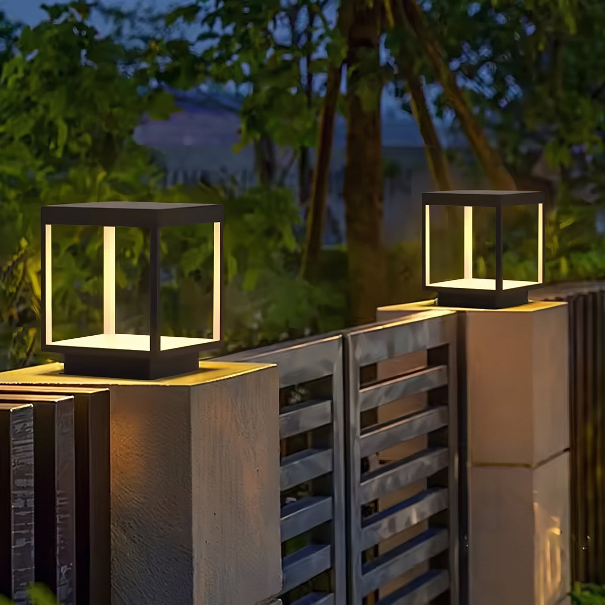 Frame Cube Pillar Light — lifestyle, entrance gatepost