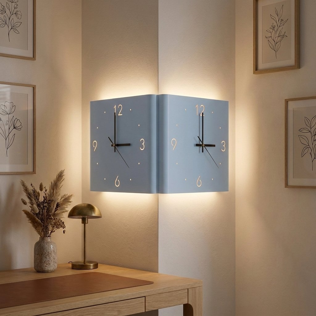 Glow Wall Clock Lamp — Blue Foldable on a wall corner