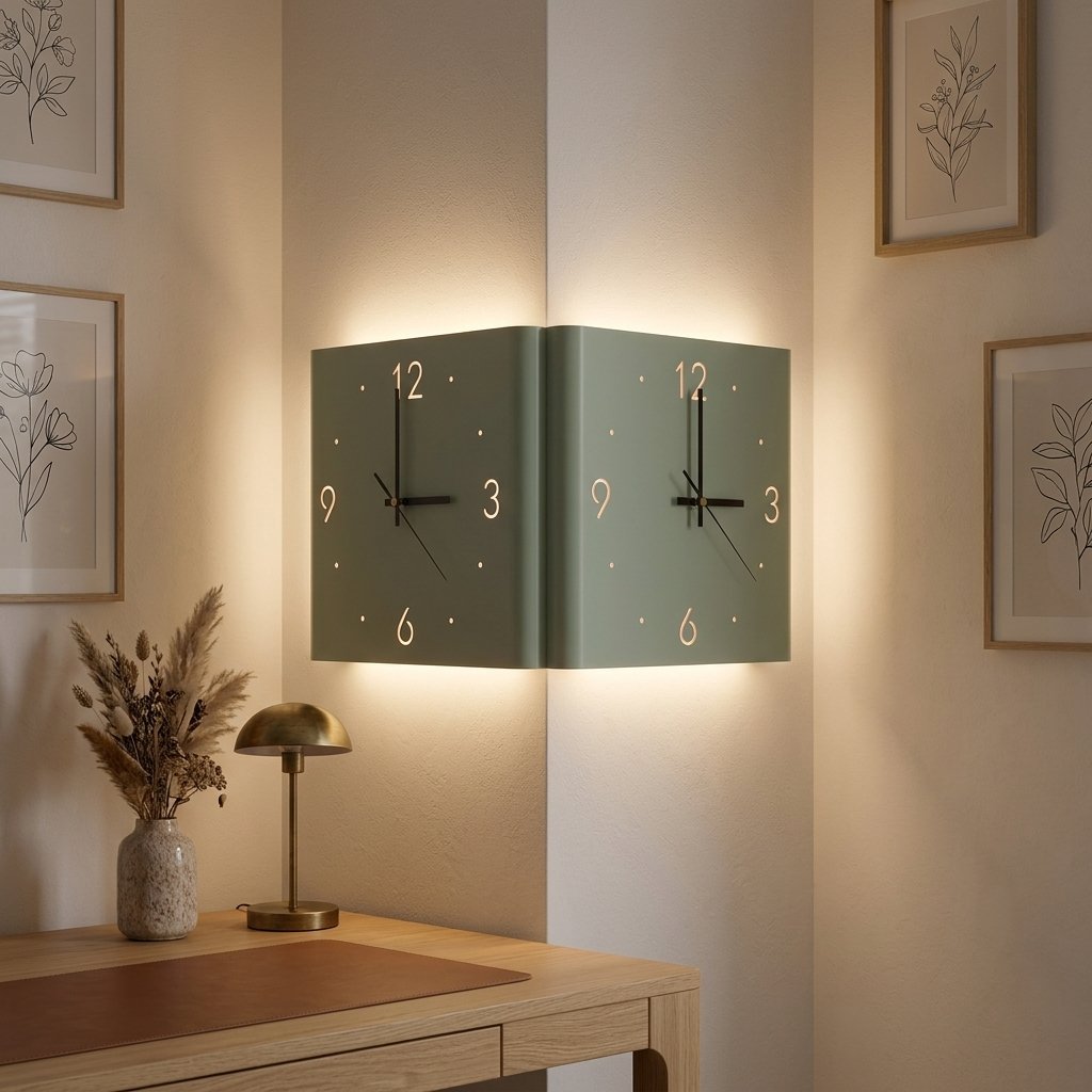 Glow Wall Clock Lamp — Green Foldable on a wall corner