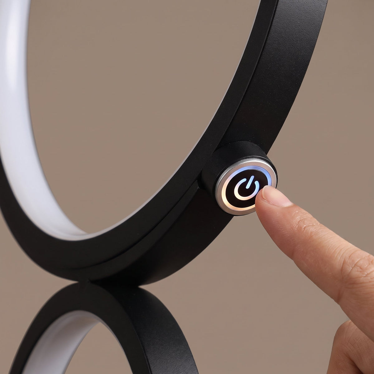 Nordic Ring Floor Lamp — touch sensor detail, Black, second angle