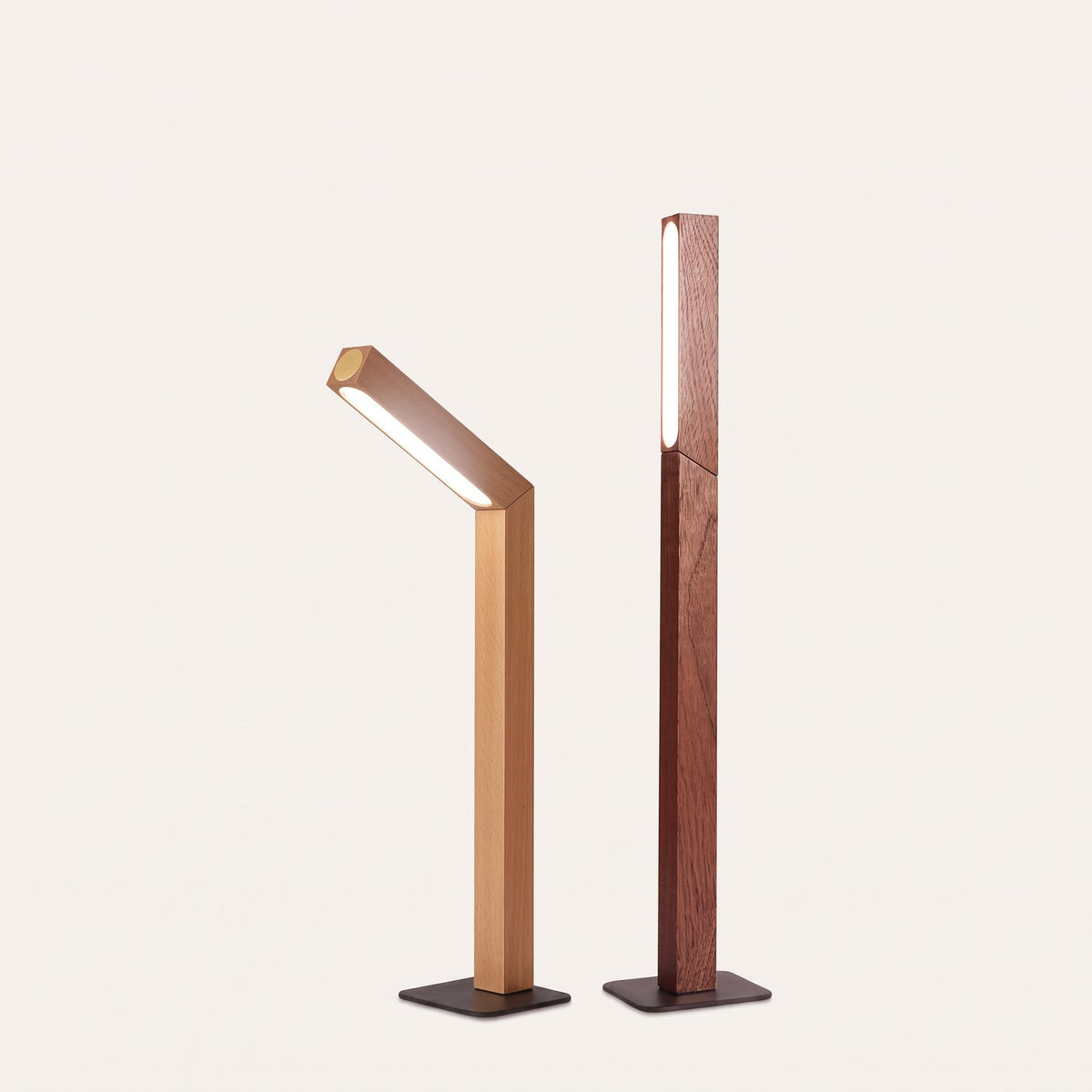 Linea Wood Strip Lamp — Wood and Walnut, side by side
