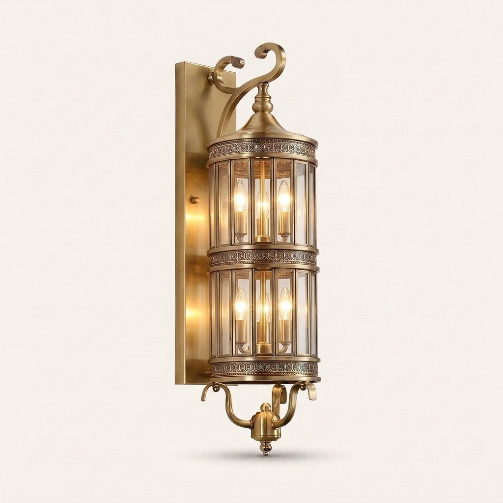 Corbel Wall Lantern — six-bulb two-tier copper wall lantern