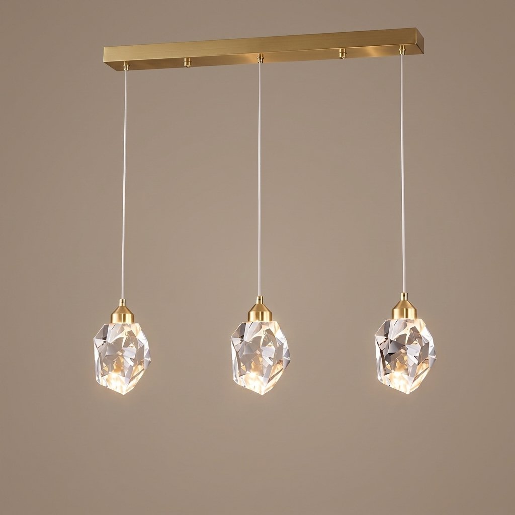 Facet Brass Crystal Pendant — Rectangle 3-Light studio