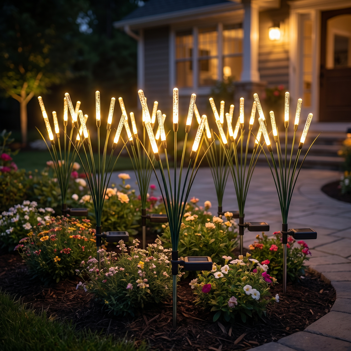 Vega Solar Path Light — lifestyle, flower bed