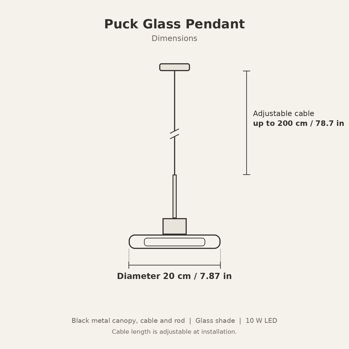 Puck Glass Pendant — dimensions diagram