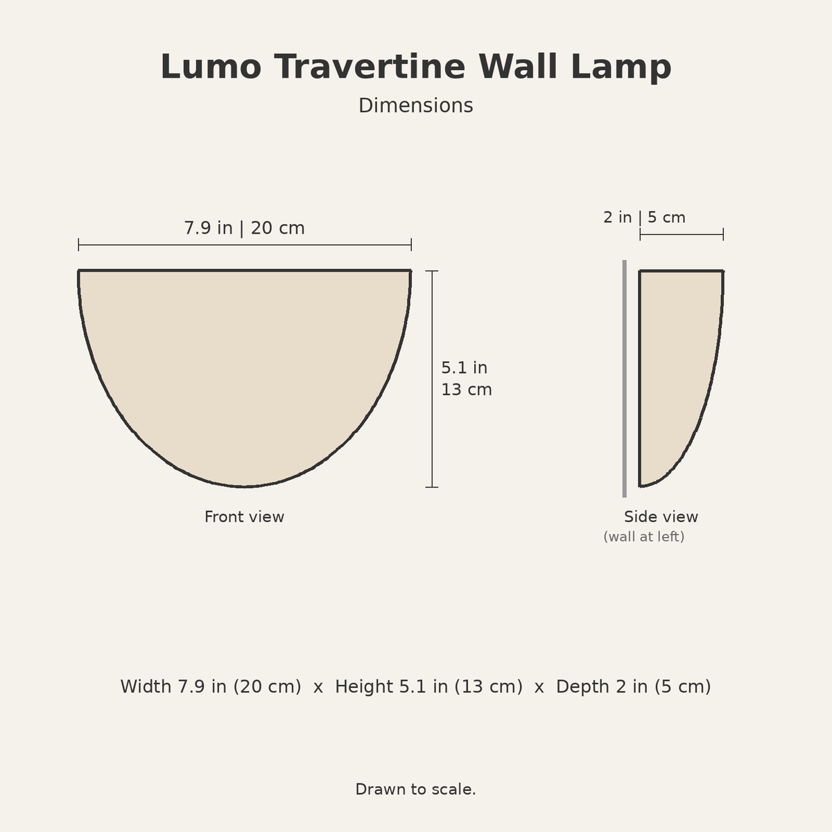 Lumo Travertine Wall Lamp — dimensions diagram