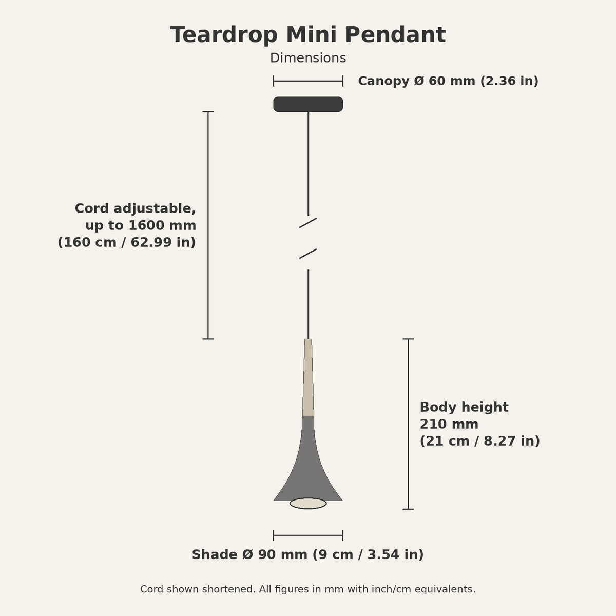 Teardrop Mini Pendant — dimensions diagram