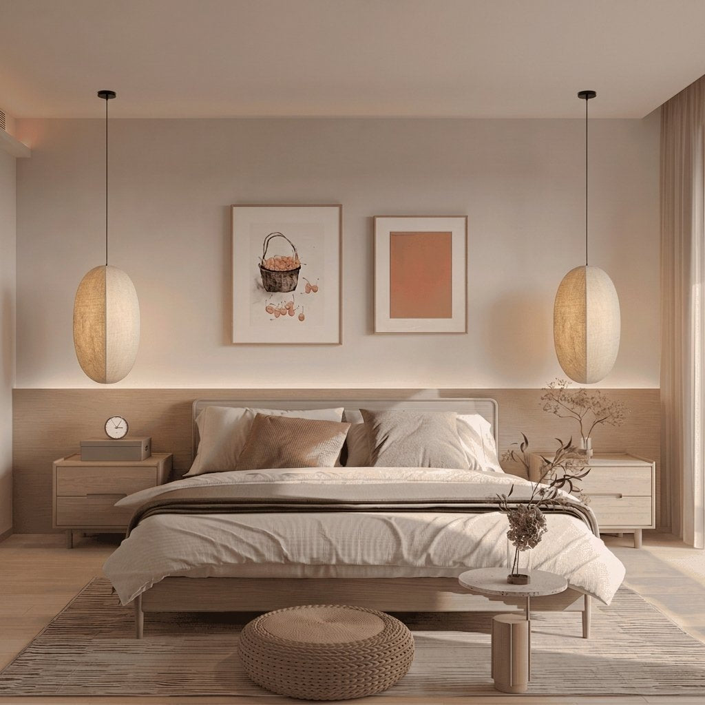 Kumo Linen Pendant — bedroom lifestyle