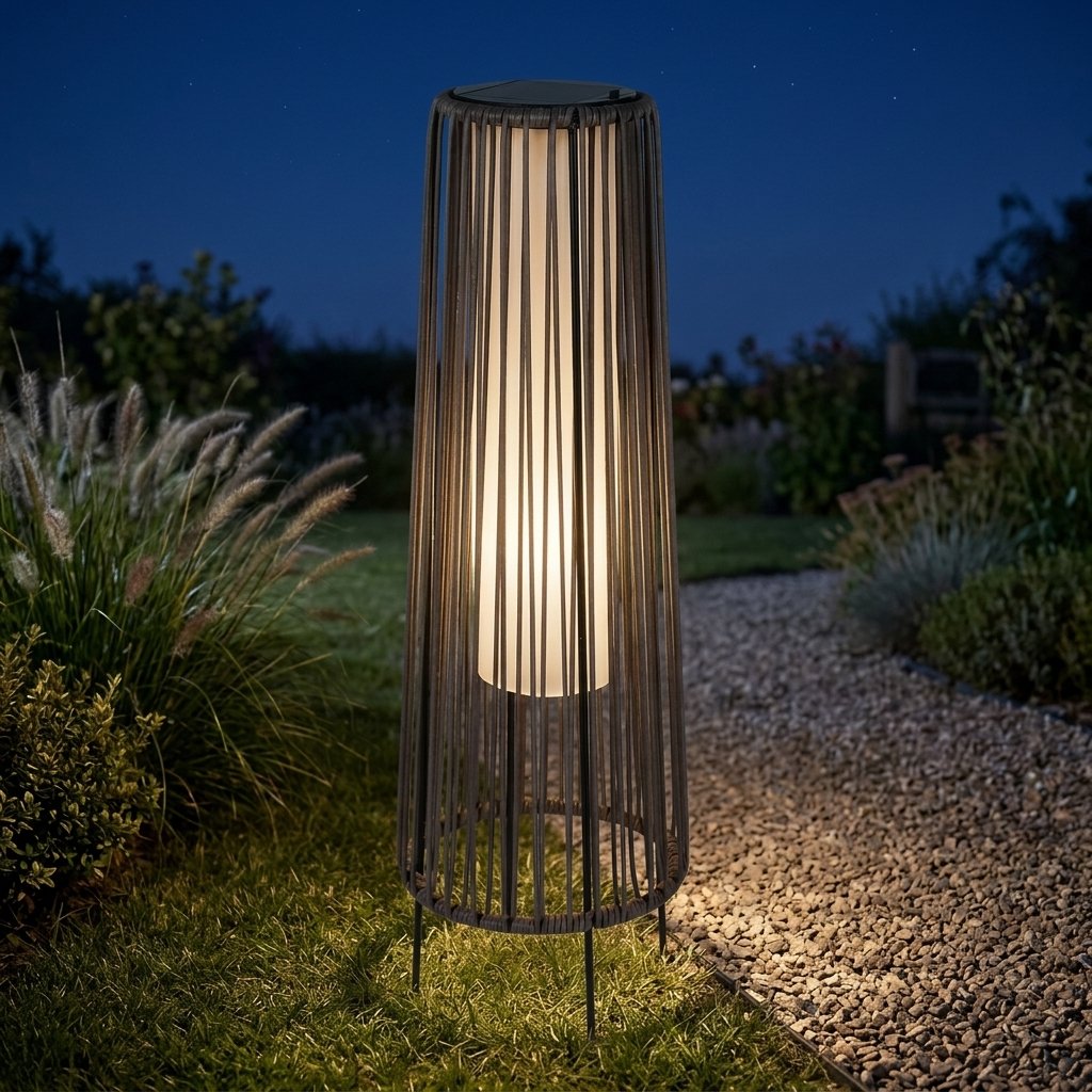 Havana Woven Floor Lantern — garden path at night