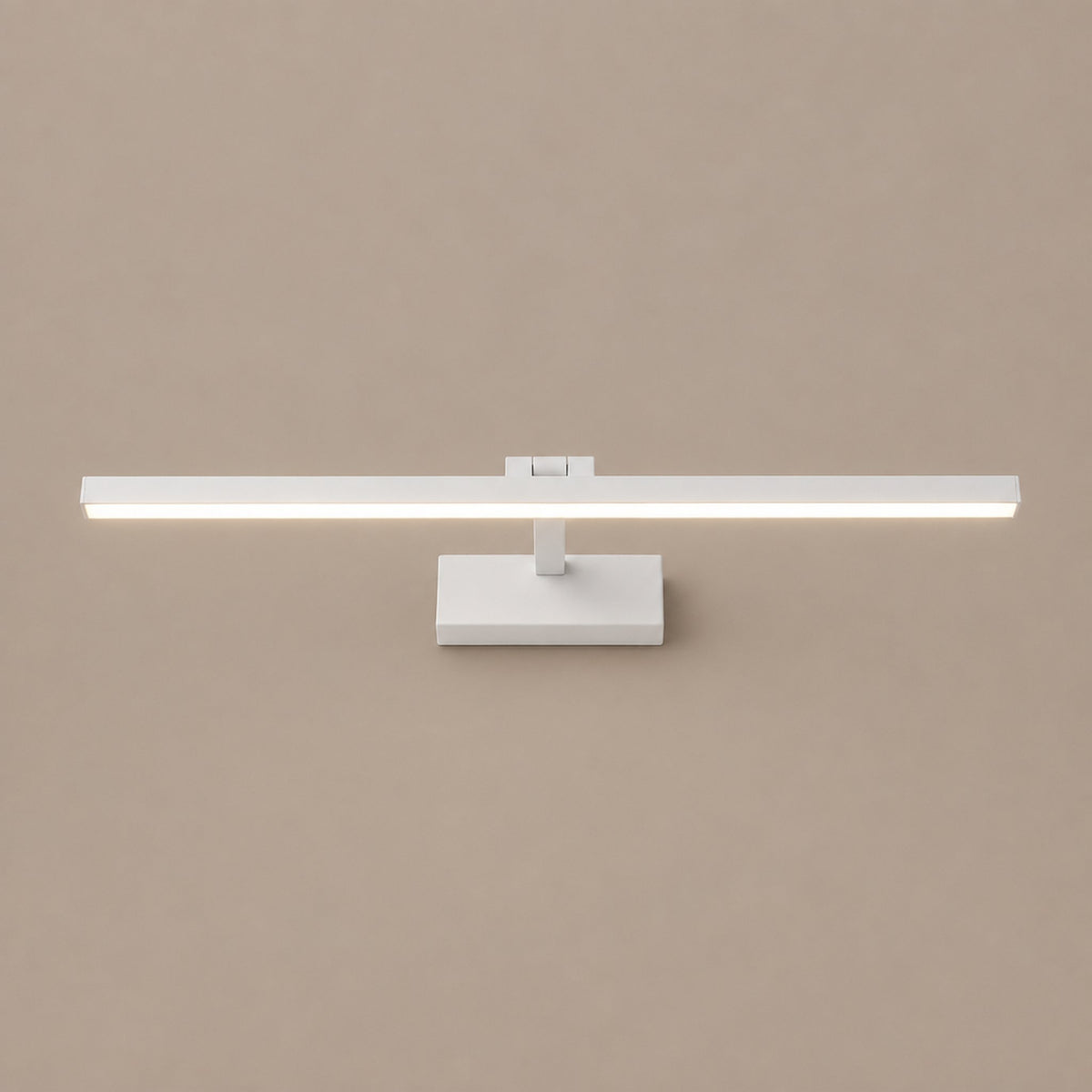 Pivot Vanity Light Bar in white, slim 23.6 in LED mirror light on a taupe wall