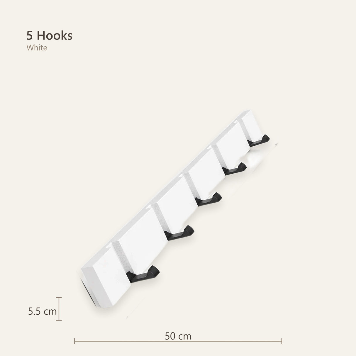 White coat rack 5 hooks size diagram 50 cm