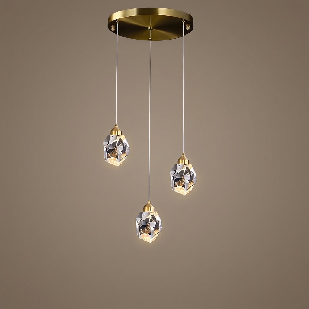 Facet Brass Crystal Pendant — Round 3-Light studio