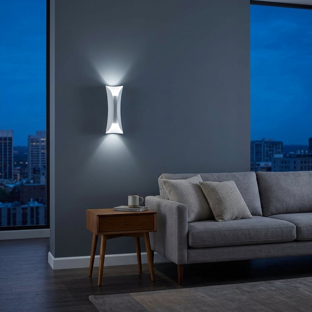Gilt Leaf Wall Sconce — White dusk living room lifestyle