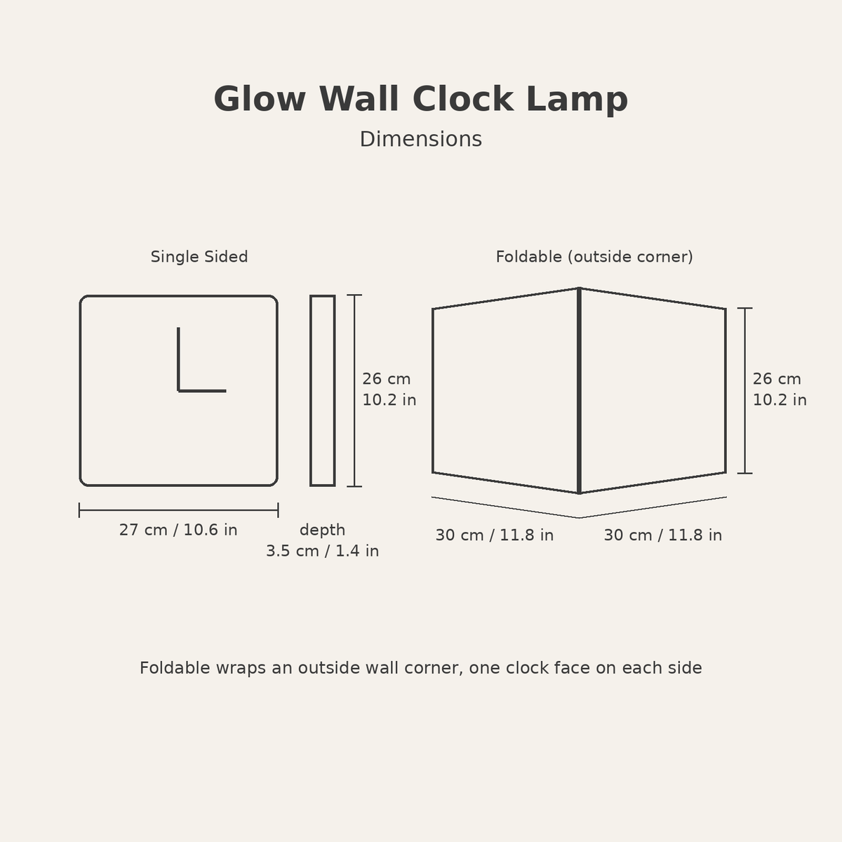 Glow Wall Clock Lamp — dimensions diagram