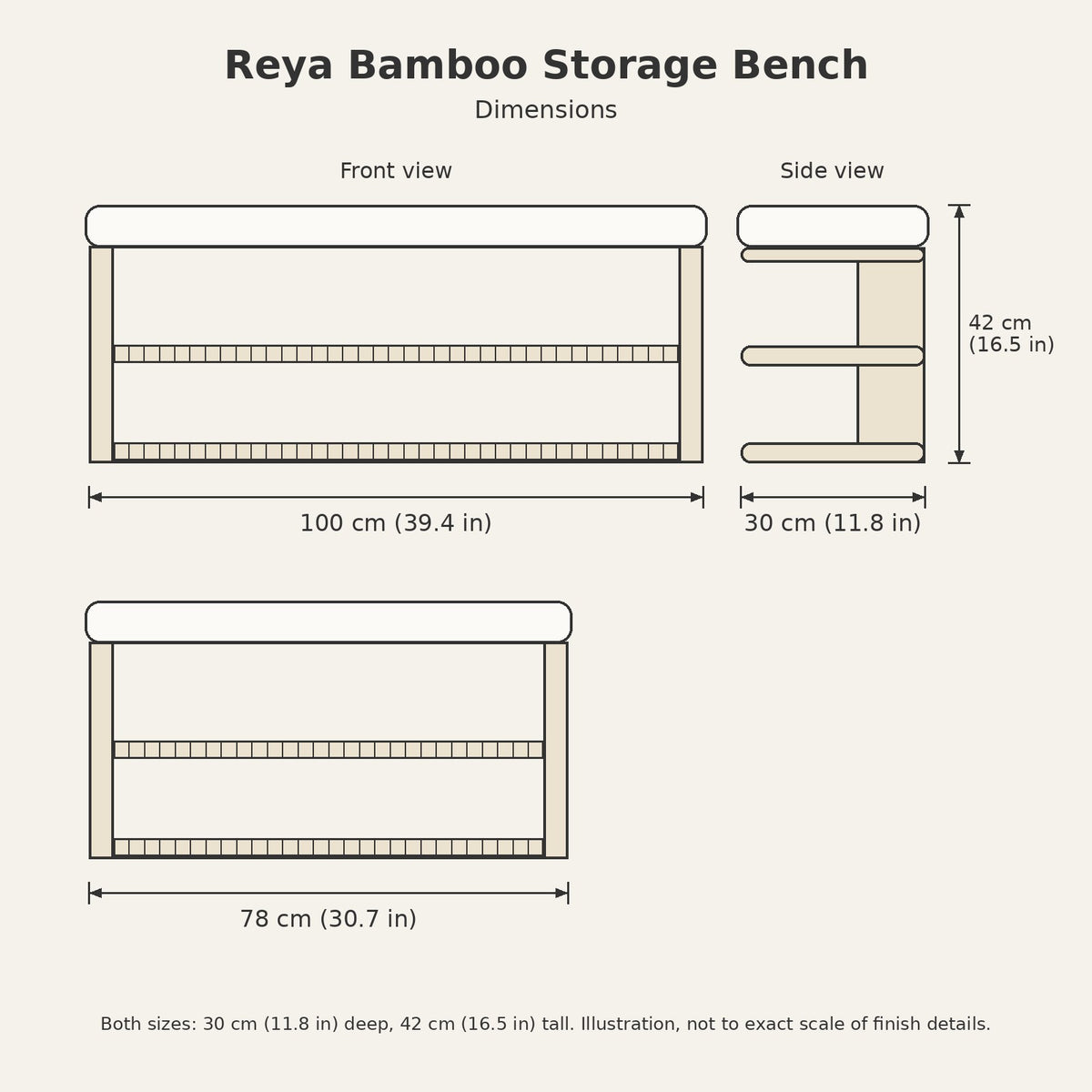 Reya Bamboo Storage Bench - dimensions diagram