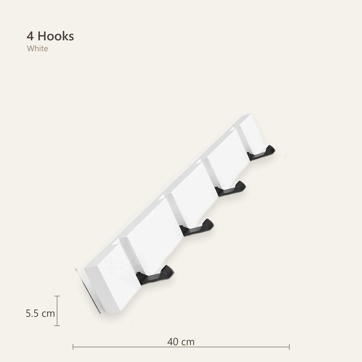 White coat rack 4 hooks size diagram 40 cm