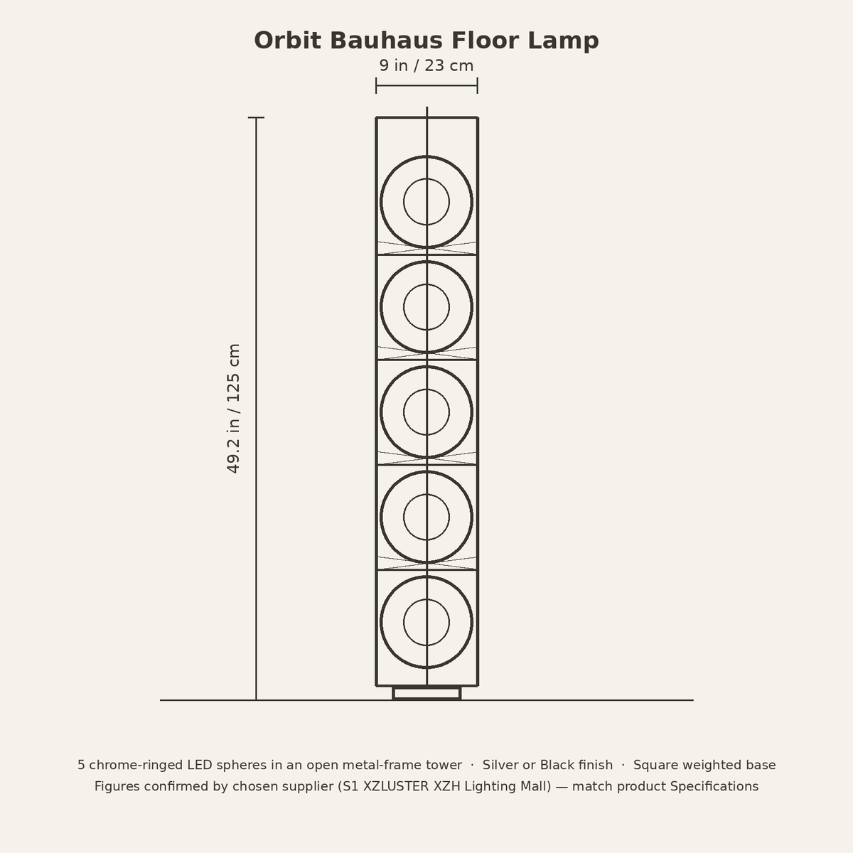 Orbit Bauhaus Floor Lamp — dimensions diagram