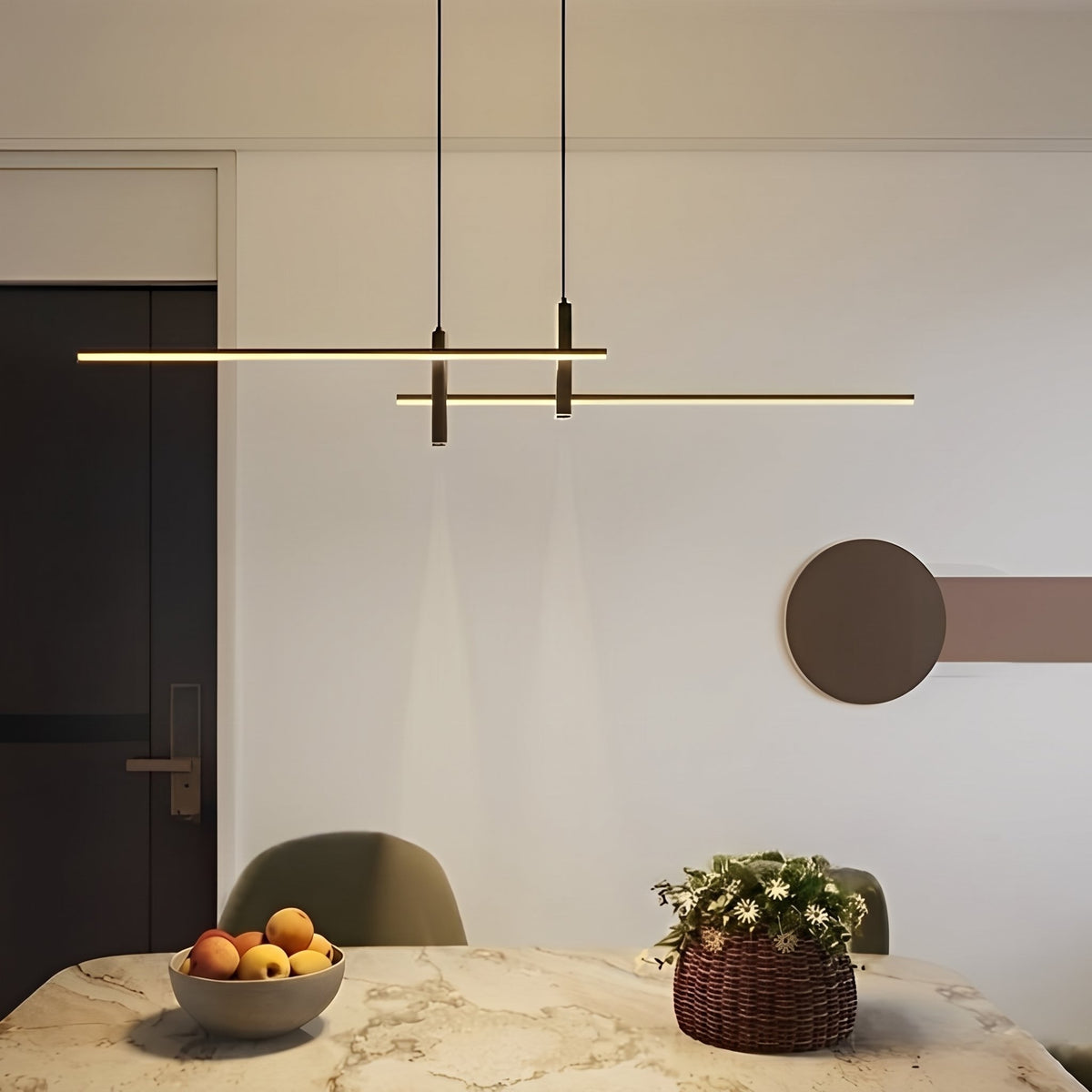 Meridian Strip Pendant — black in dining nook