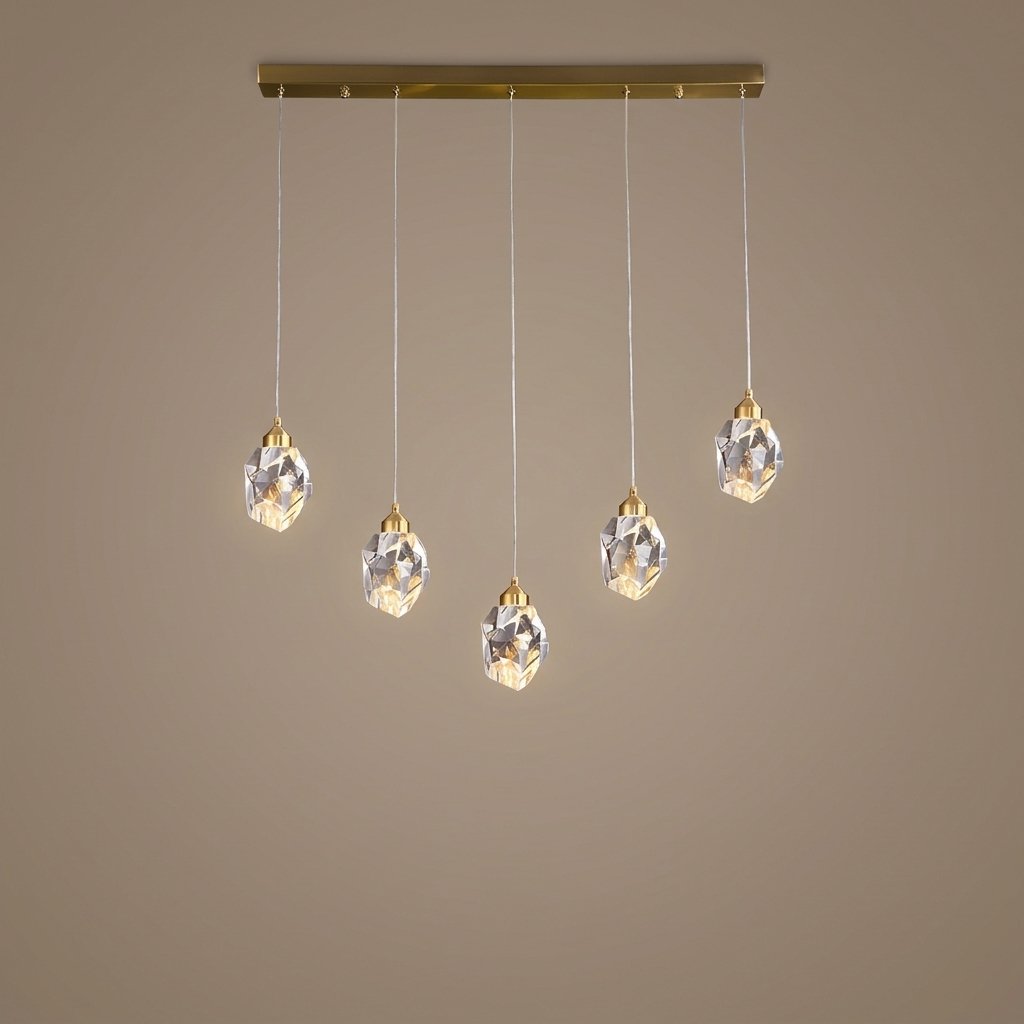 Facet Brass Crystal Pendant — Rectangle 5-Light studio