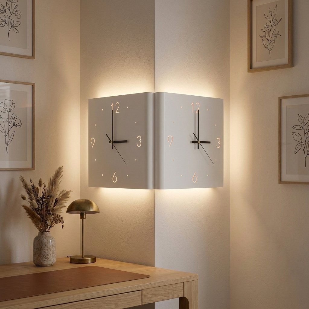 Glow Wall Clock Lamp — White Foldable on a wall corner