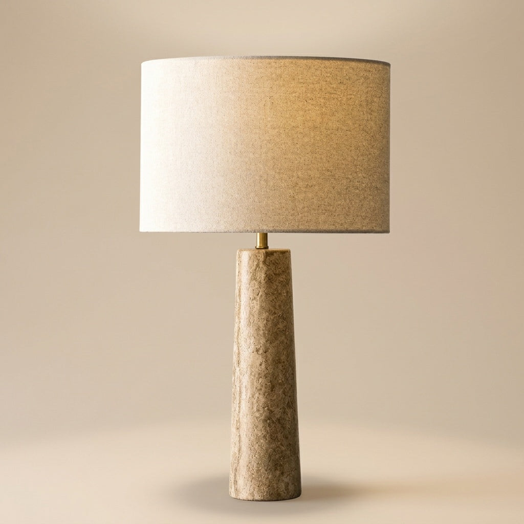 Cortona Travertine Table Lamp — tapered style, front view