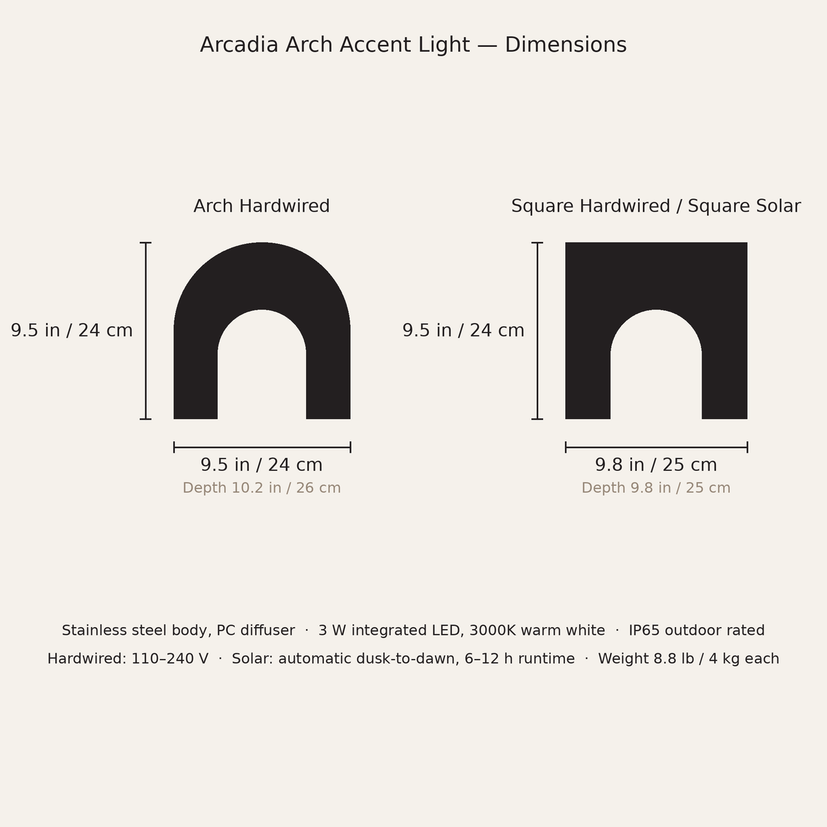 Arcadia Arch Accent Light — dimensions