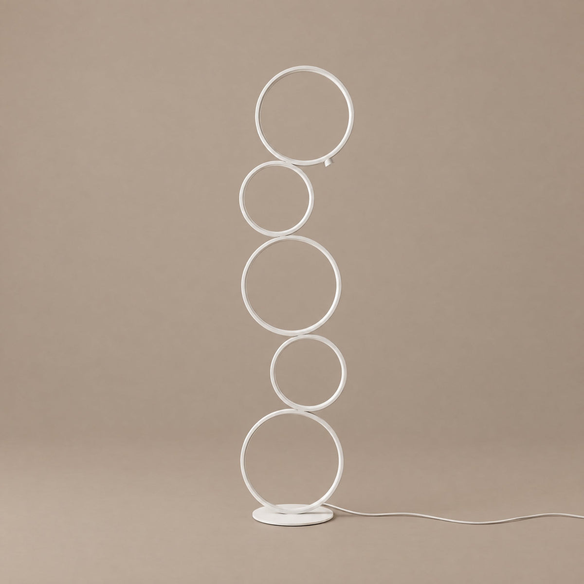 Nordic Ring Floor Lamp — White hero, warm taupe background
