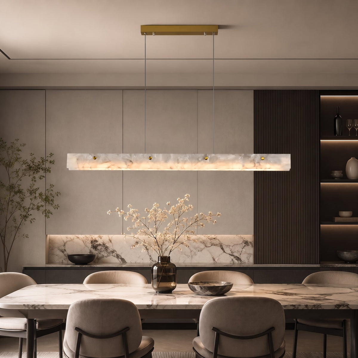 Lustra Marble Linear Pendant — dining room lifestyle