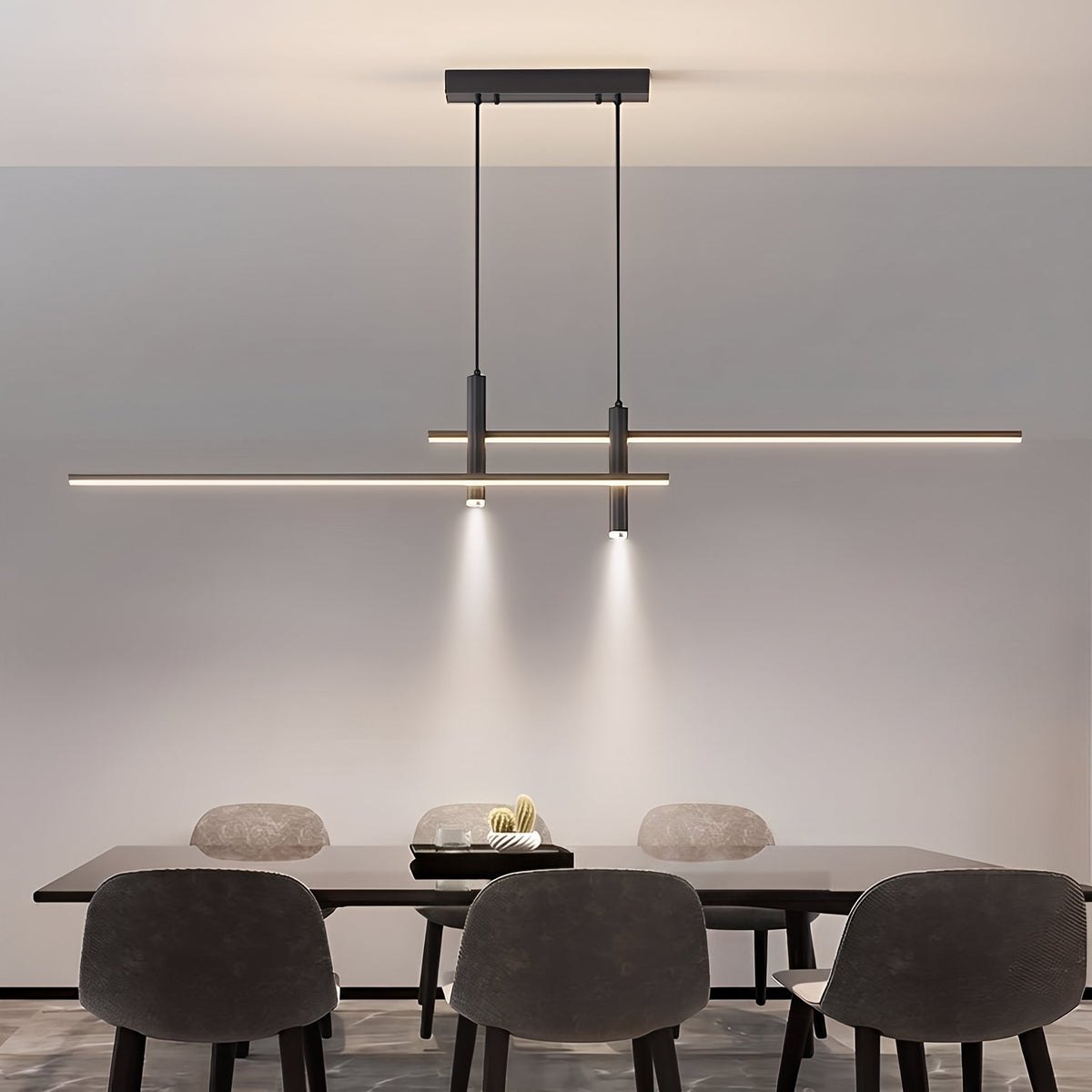 Meridian Strip Pendant — black over dining table