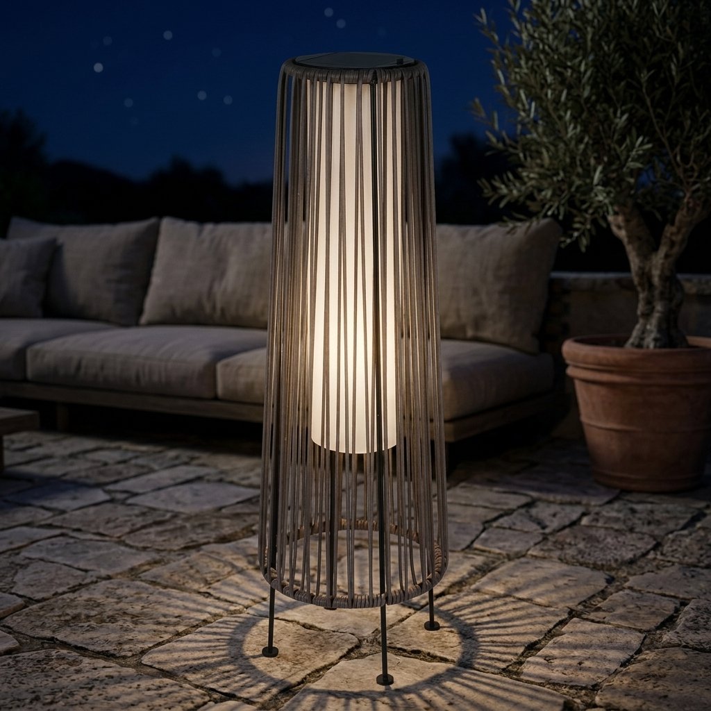 Havana Woven Floor Lantern — night terrace