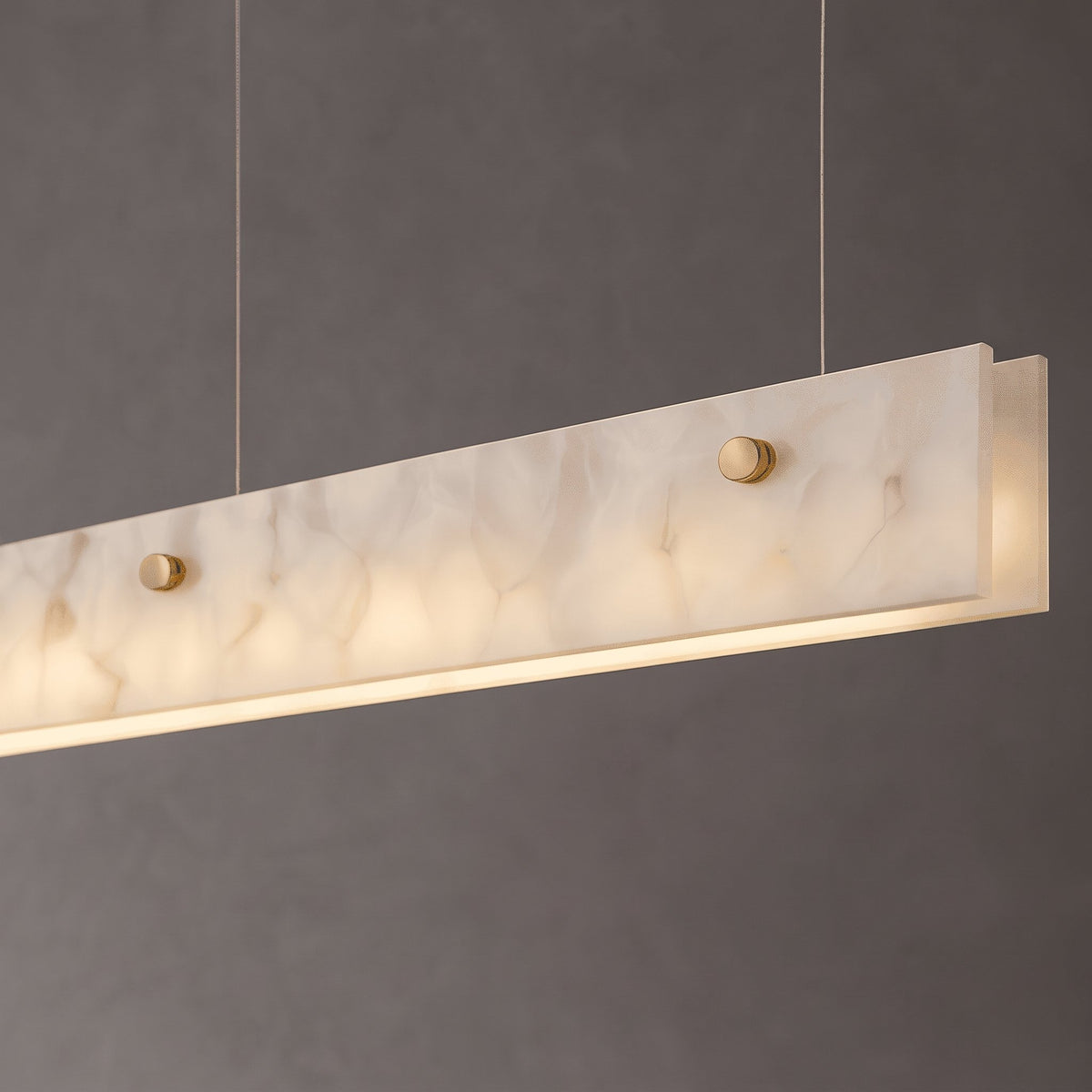 Lustra Marble Linear Pendant — slab edge and suspension wires detail