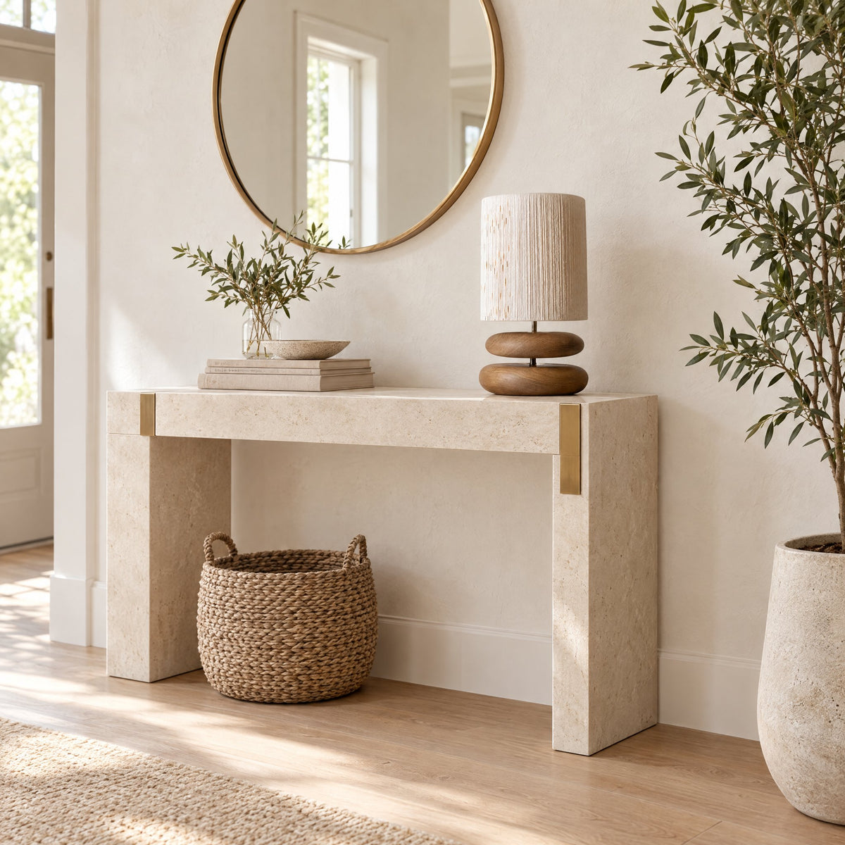 Dune Stacked Table Lamp — on an entryway console