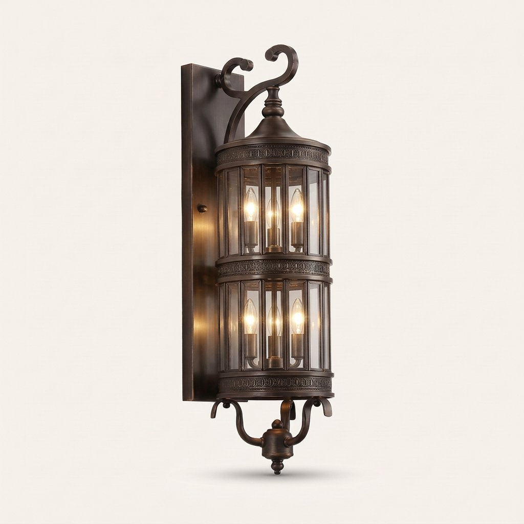 Corbel Wall Lantern — six-bulb two-tier antique bronze wall lantern
