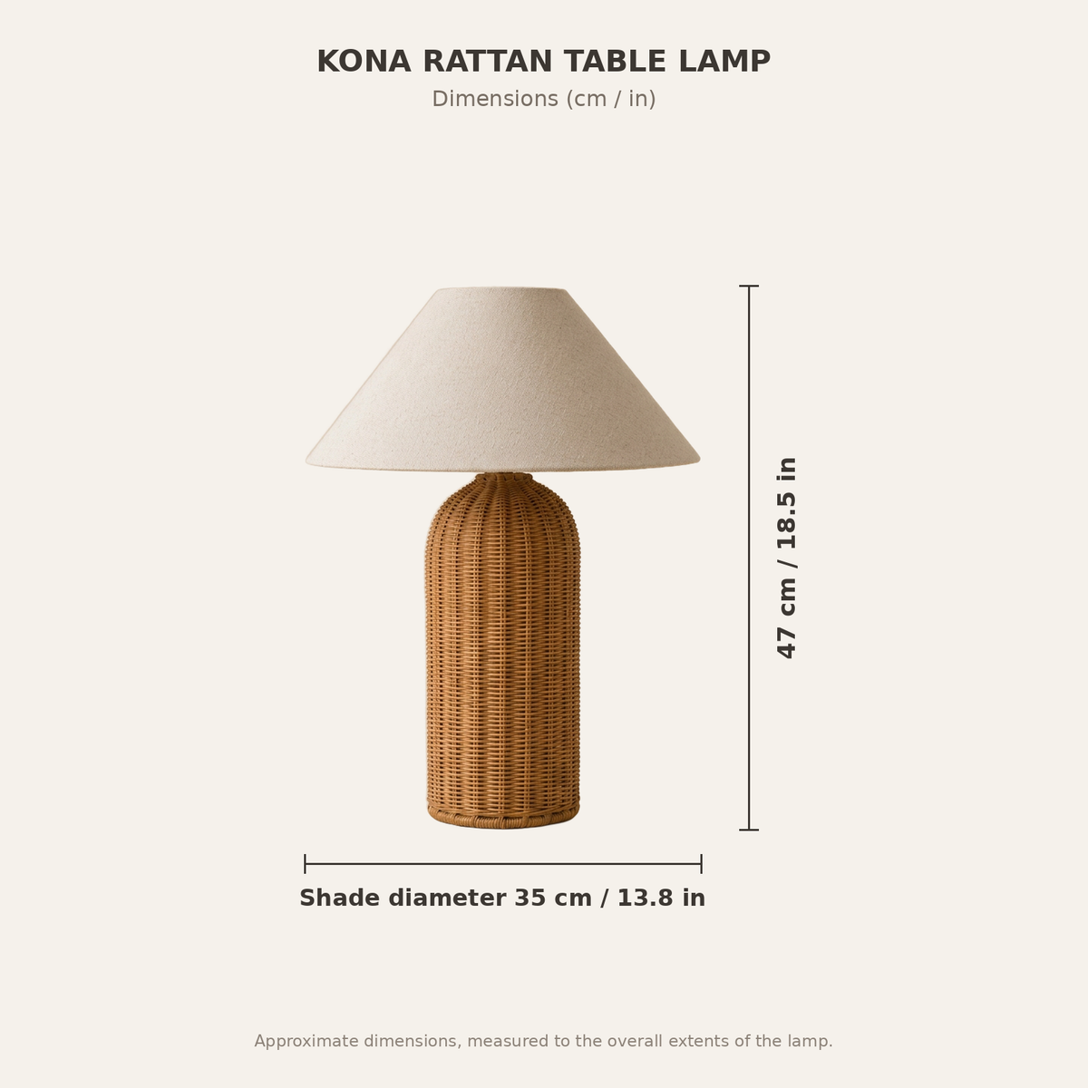 Kona Rattan Table Lamp - dimensions