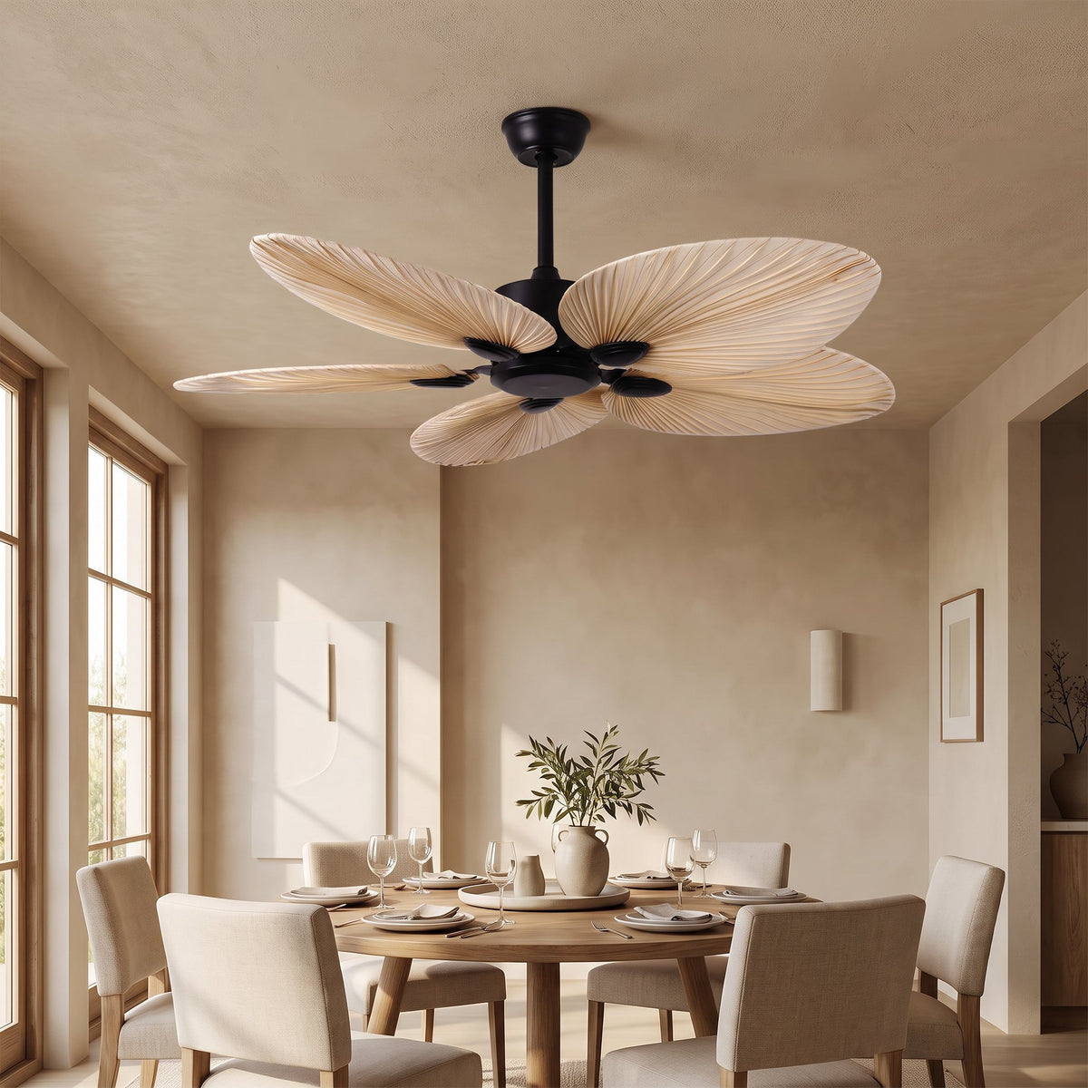 Palm Leaf Ceiling Fan — Coffee, dining room