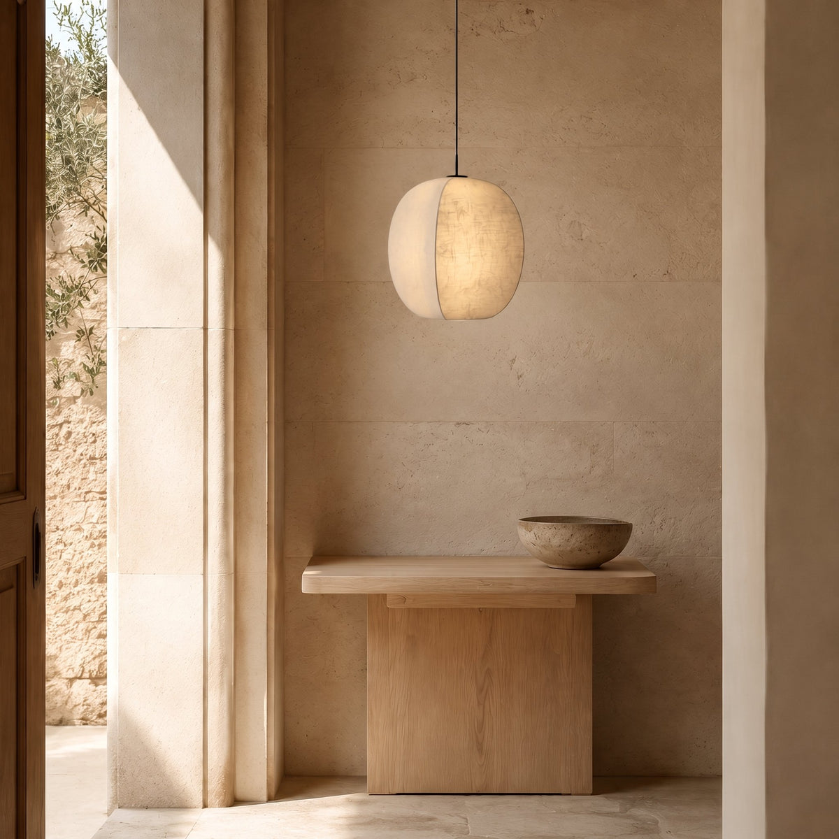 Kumo Linen Pendant — soft glow lifestyle