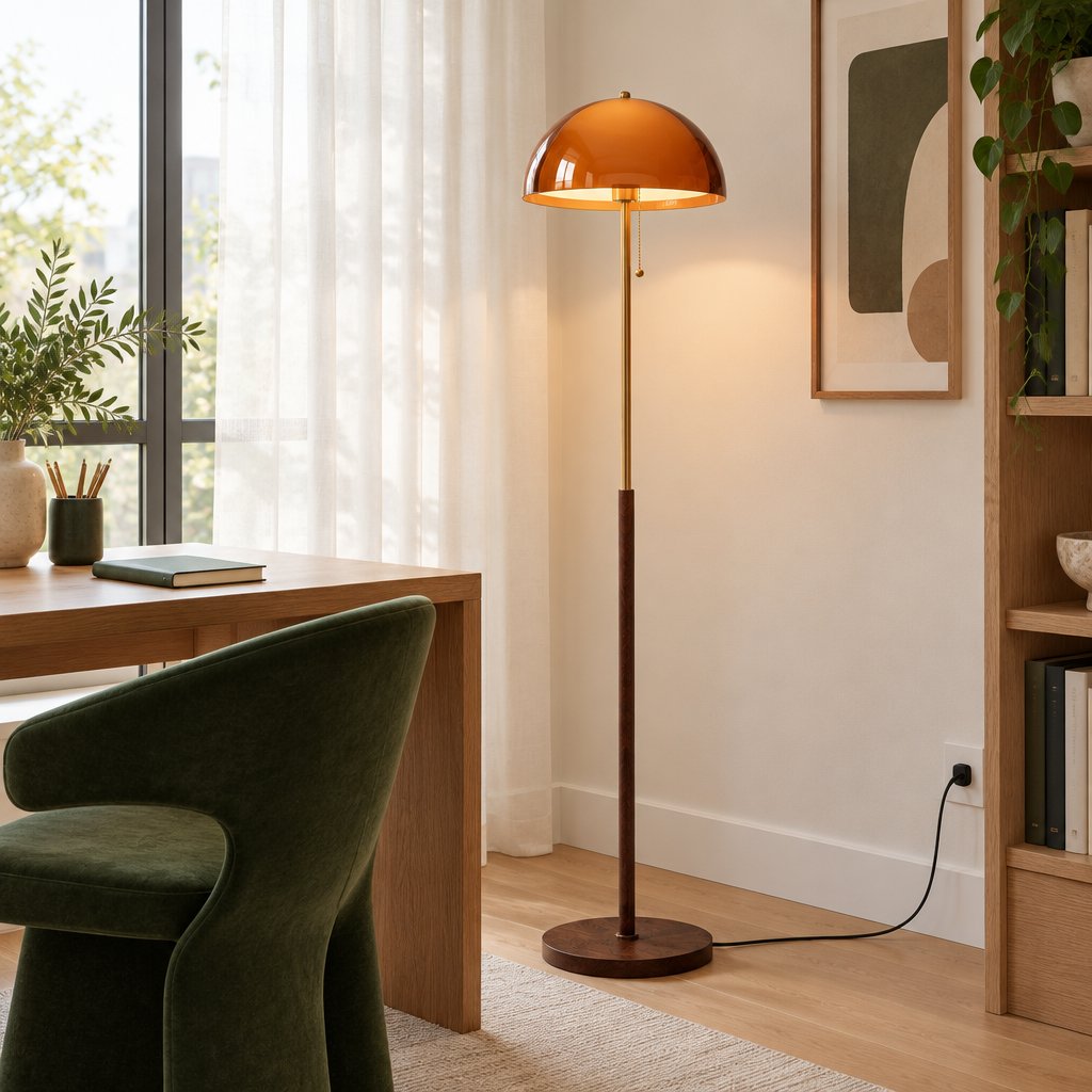Ember Acrylic Dome Floor Lamp — home study in daylight, lamp on