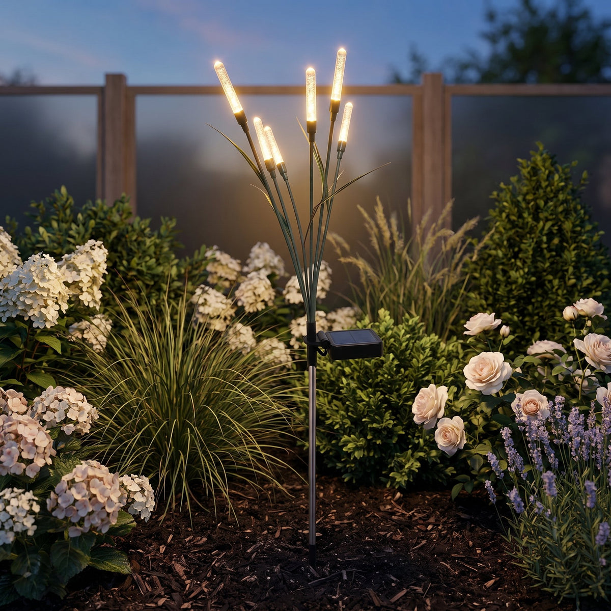 Vega Solar Path Light — lifestyle, garden flower bed