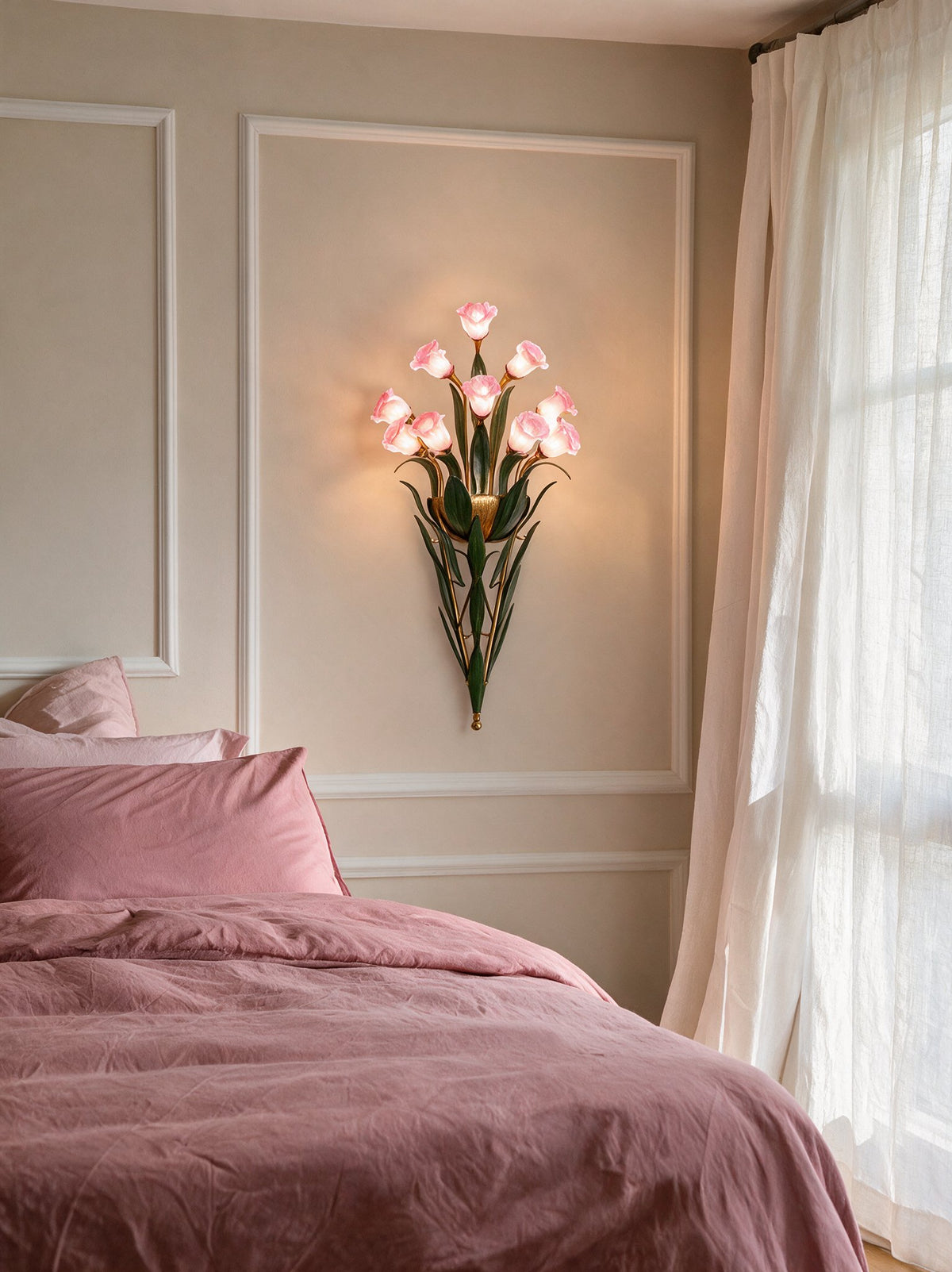 Glass Flower Wall Sconce - lifestyle image in bedroom