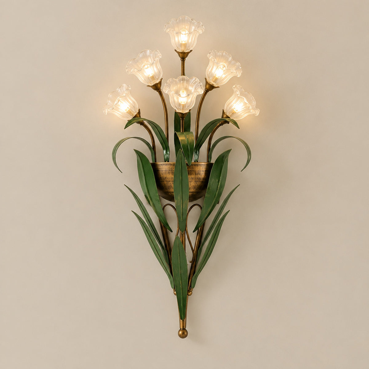 Glass Flower Wall Sconce — 6-light, transparent glass