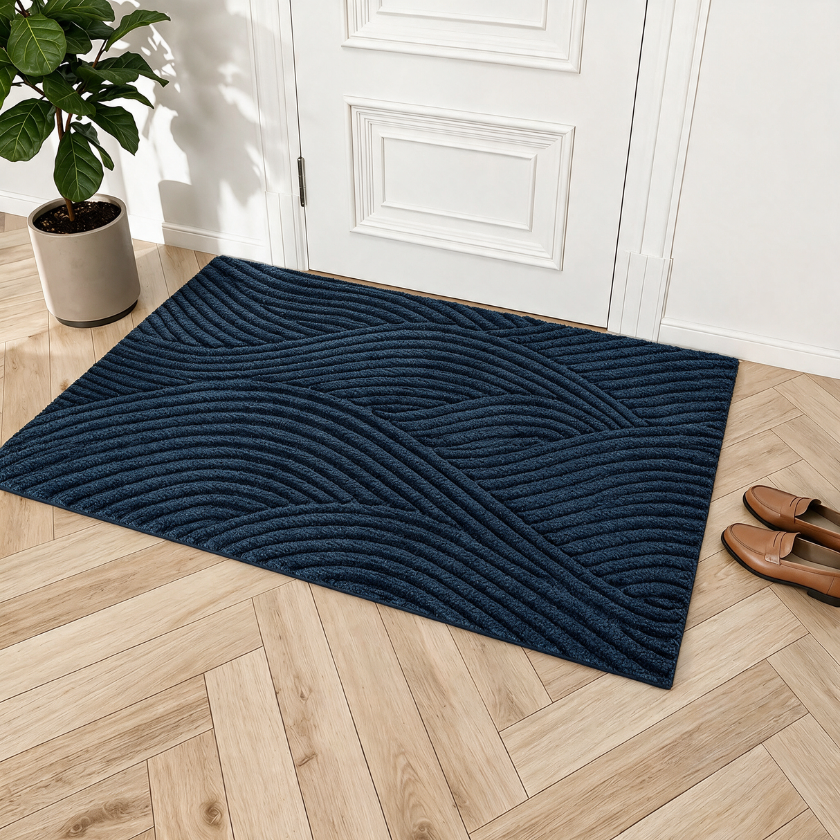 Durable Non-Slip Door Mat - Blue entryway lifestyle at door threshold
