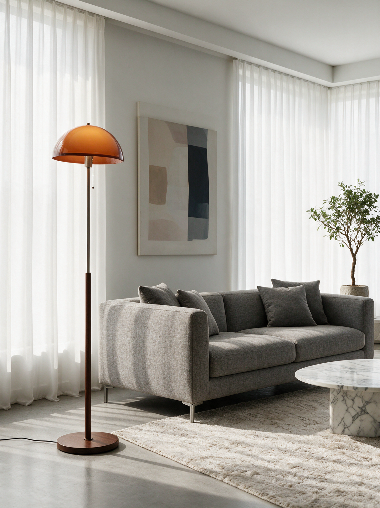 Ember Acrylic Dome Floor Lamp — sofa lifestyle