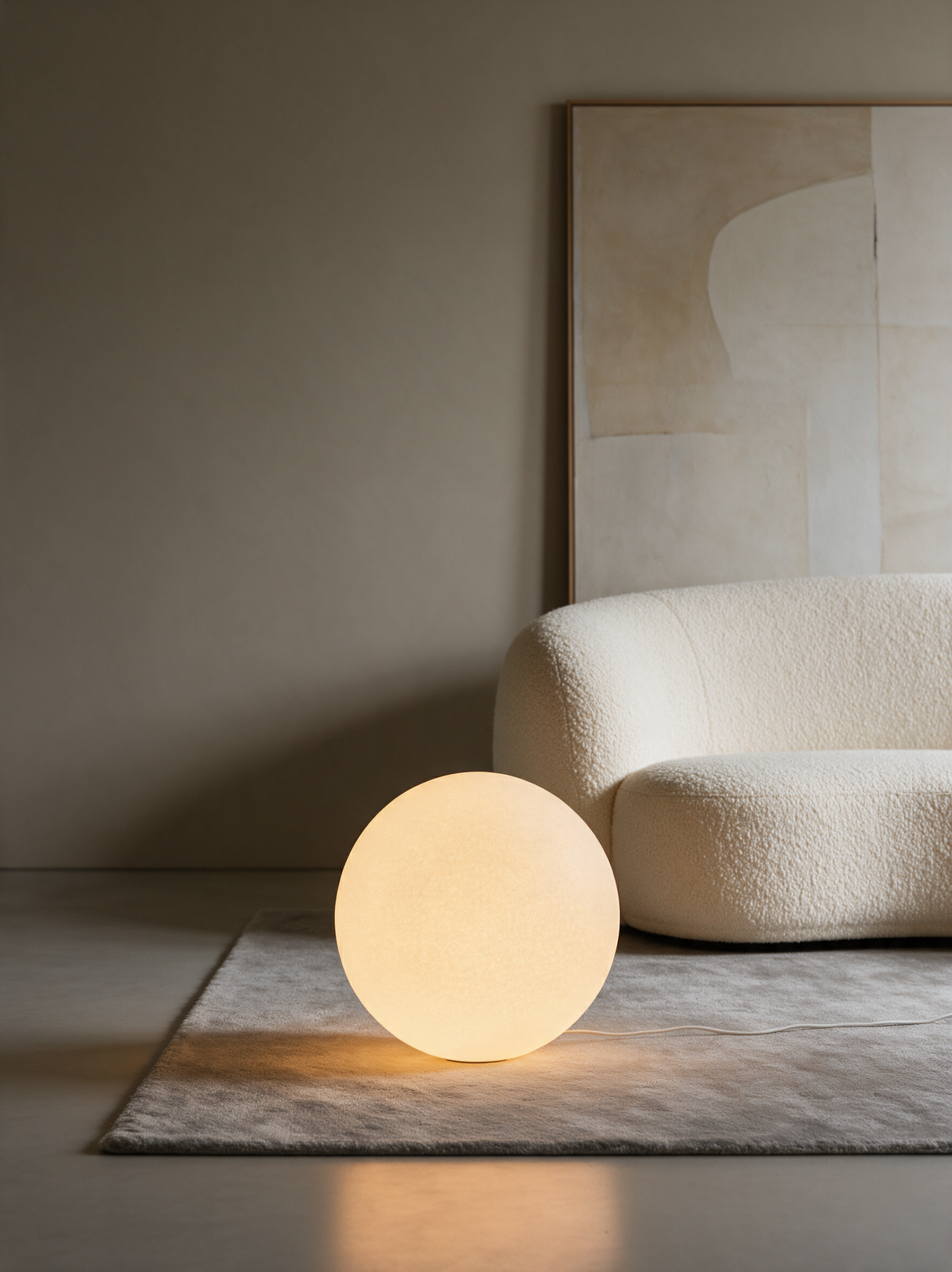 Luna Sphere Floor Lamp — sofa wall lifestyle
