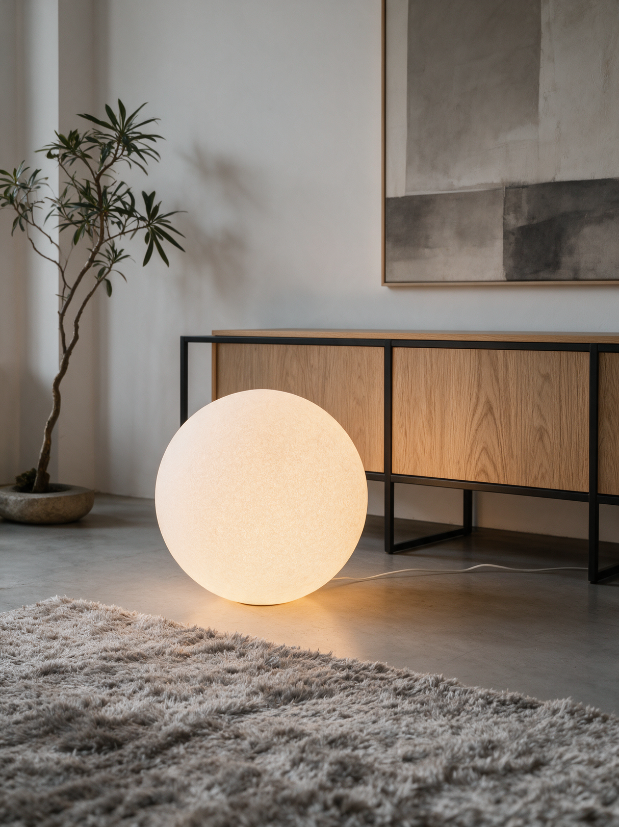Luna Sphere Floor Lamp — cabinet lifestyle